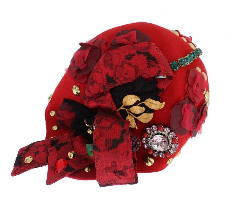 Red Crystal Gold Roses Brooch Hat