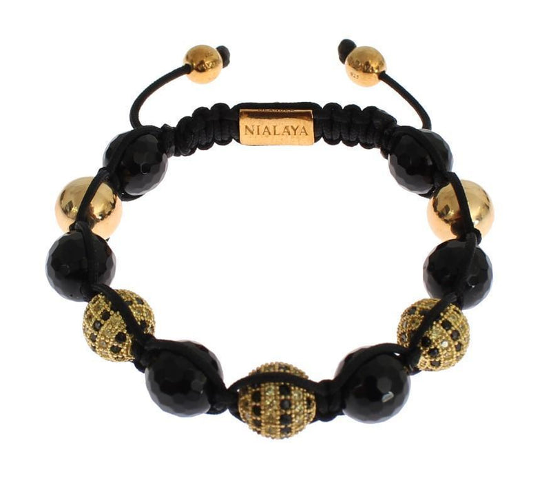 CZ Black Agate Gold 925 Silver Bracelet