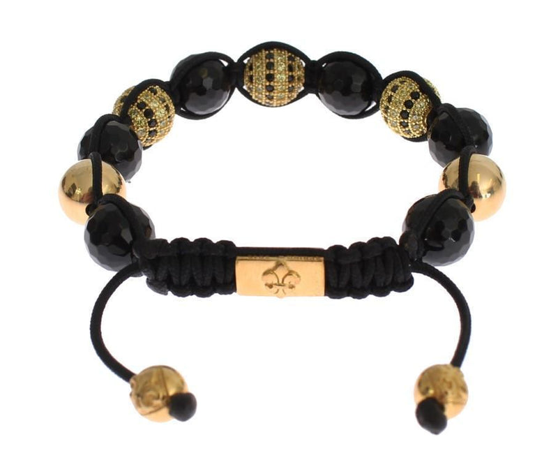 CZ Black Agate Gold 925 Silver Bracelet