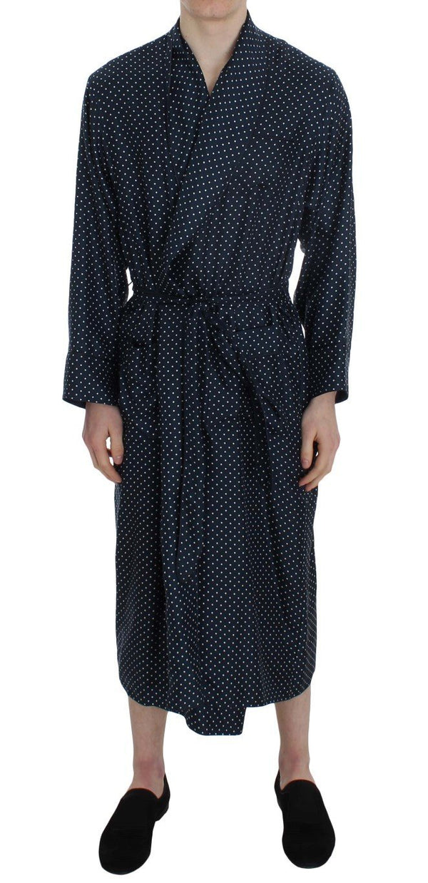 Blue Polka Dotted Silk Sleepwear Robe