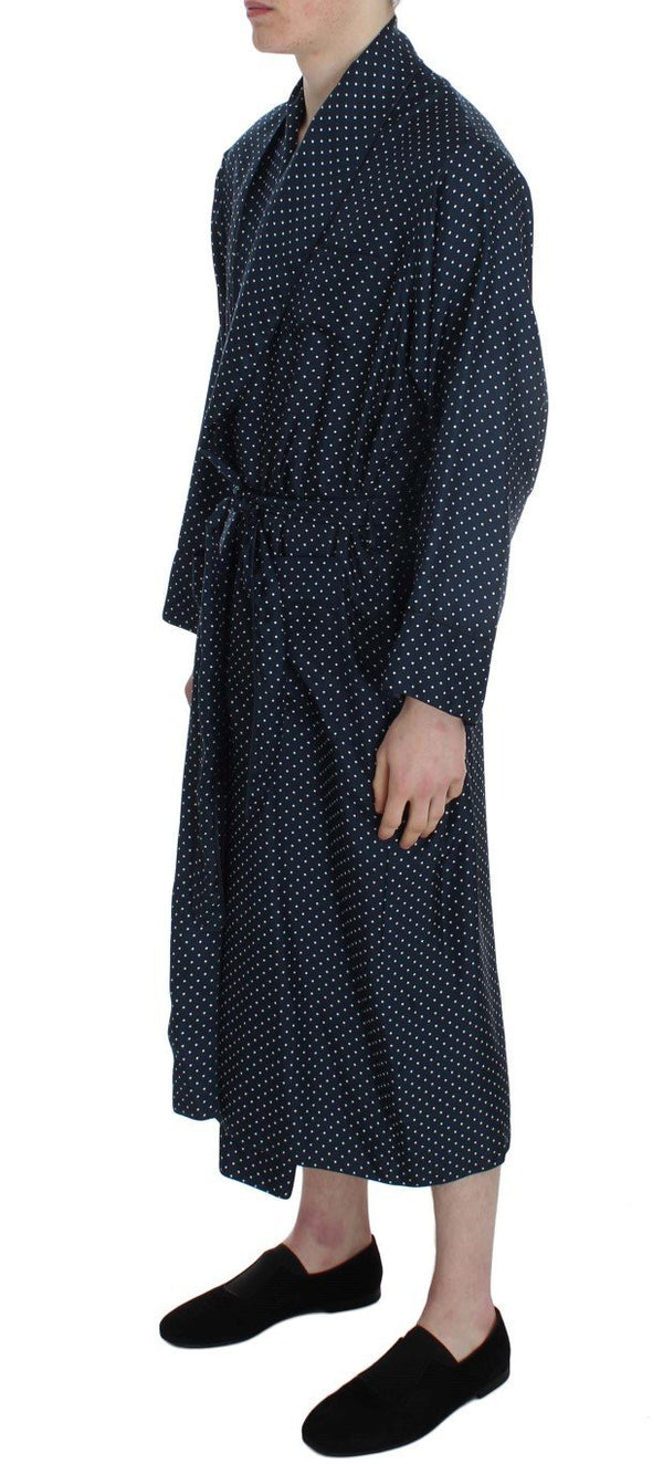 Blue Polka Dotted Silk Sleepwear Robe