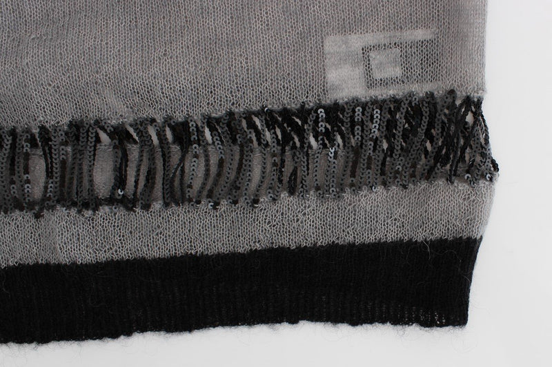 Gray embellished asymmetric sweater