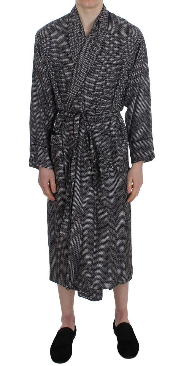 Gray Baroque Print Silk Sleepwear Robe