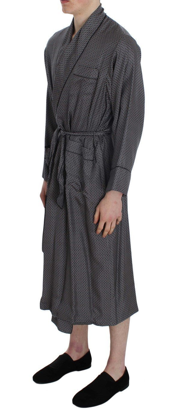 Gray Baroque Print Silk Sleepwear Robe