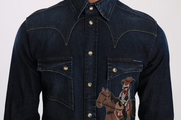 Blue Denim GOLD Slim Fit Horse Cowboy Shirt