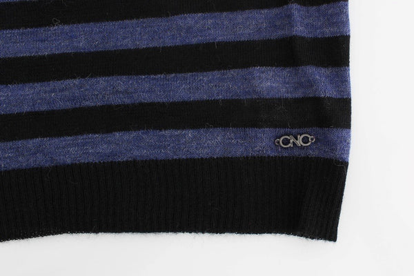 Black striped V-neck sweater