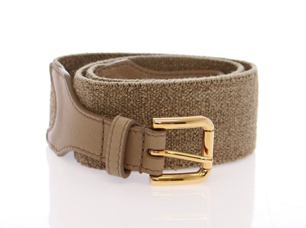 Beige Cotton Linen Logo Belt