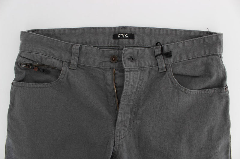 Gray Slim Fit Cotton Stretch Denim Jeans