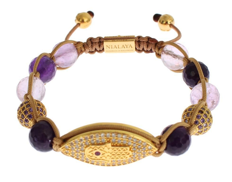 Clear CZ Amethyst Gold 925 Silver Bracelet