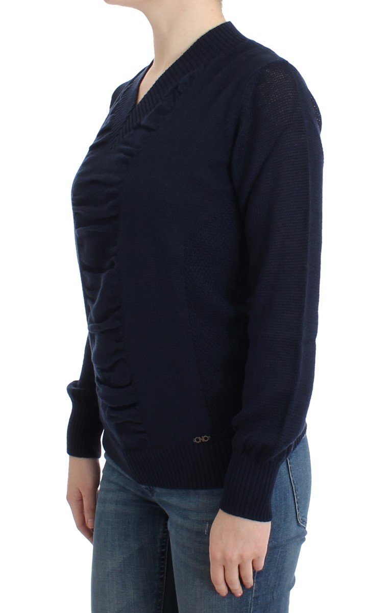 Dark blue V-neck wool sweater