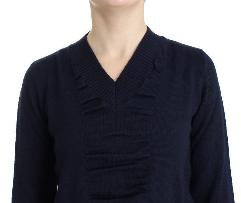 Dark blue V-neck wool sweater