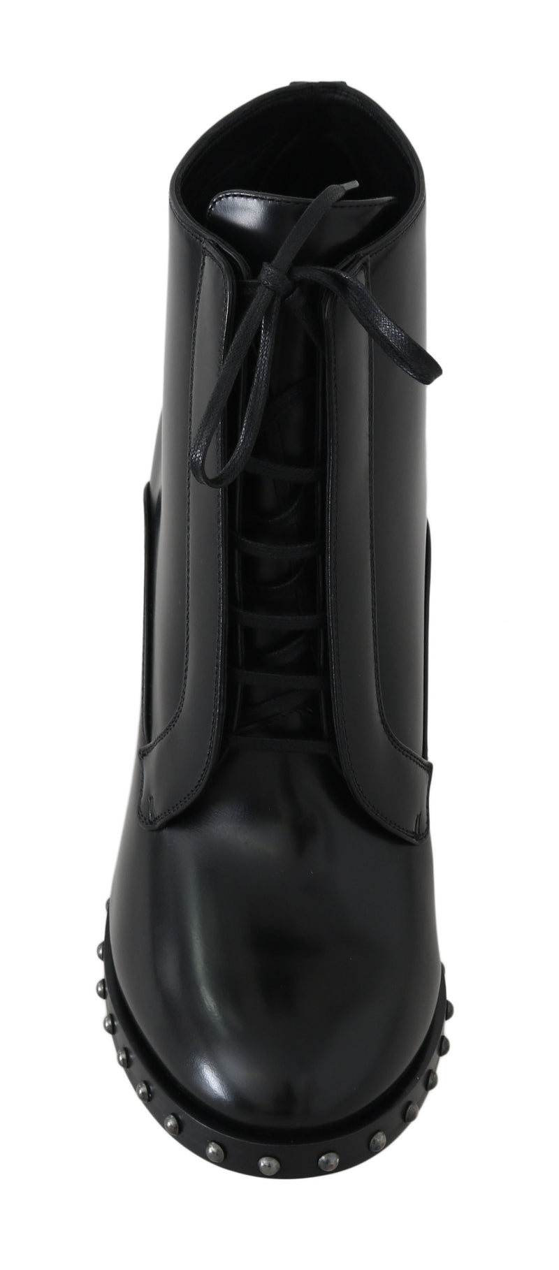 Black Leather Studded Heels Booties