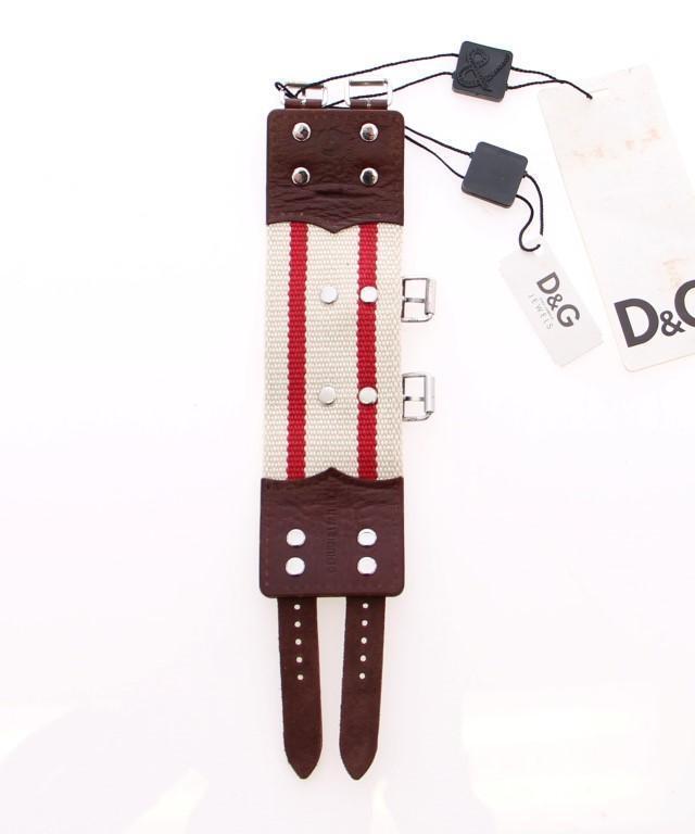 Brown Leather Strap Metal Cuff Bracelet