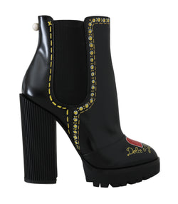 Black Leather Chelsea Heart Boots