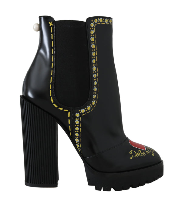 Black Leather Chelsea Heart Boots
