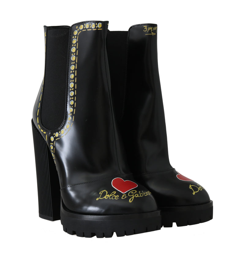 Black Leather Chelsea Heart Boots
