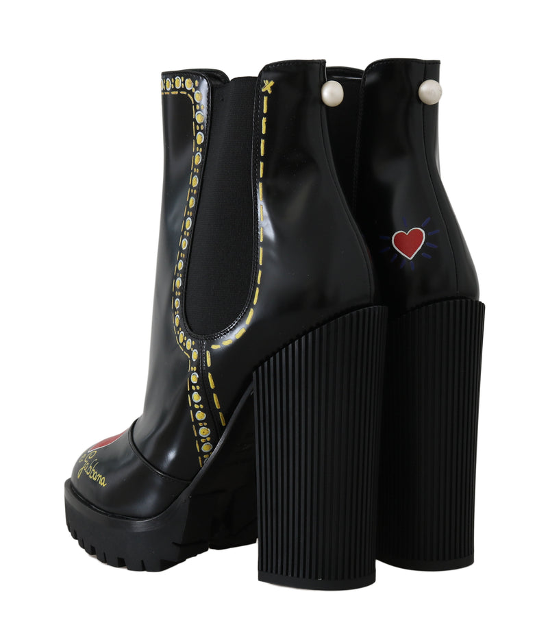 Black Leather Chelsea Heart Boots
