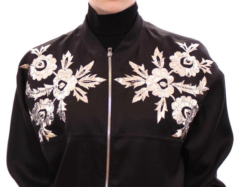 Black silk floral decorated jacket