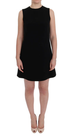 Black Wool Stretch Crystal Shift Dress