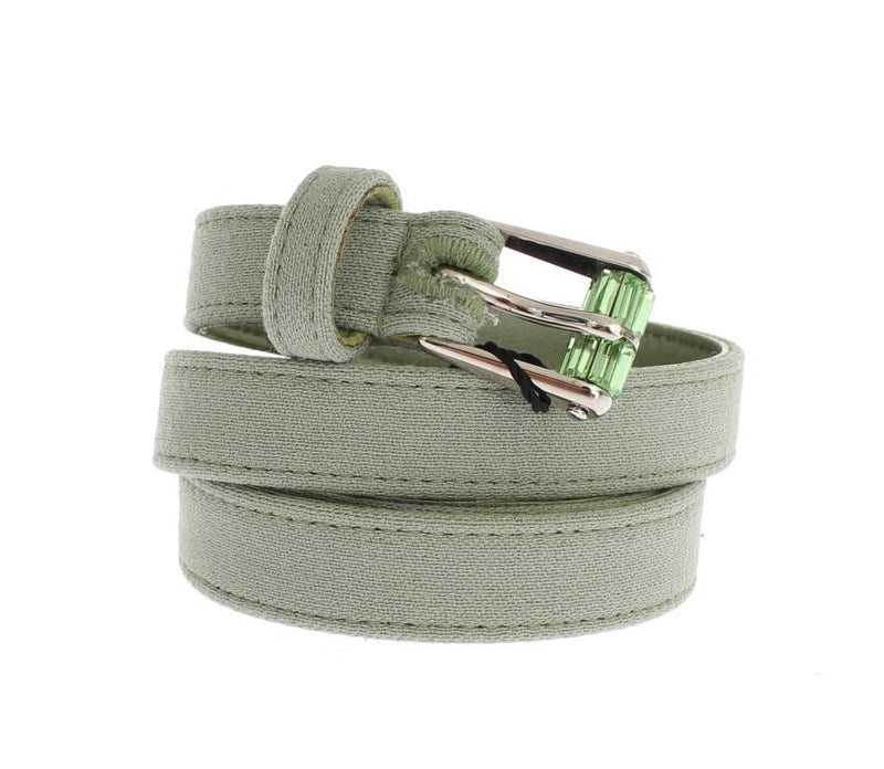 Green Cotton Silver Buckle Logo Waist Belt