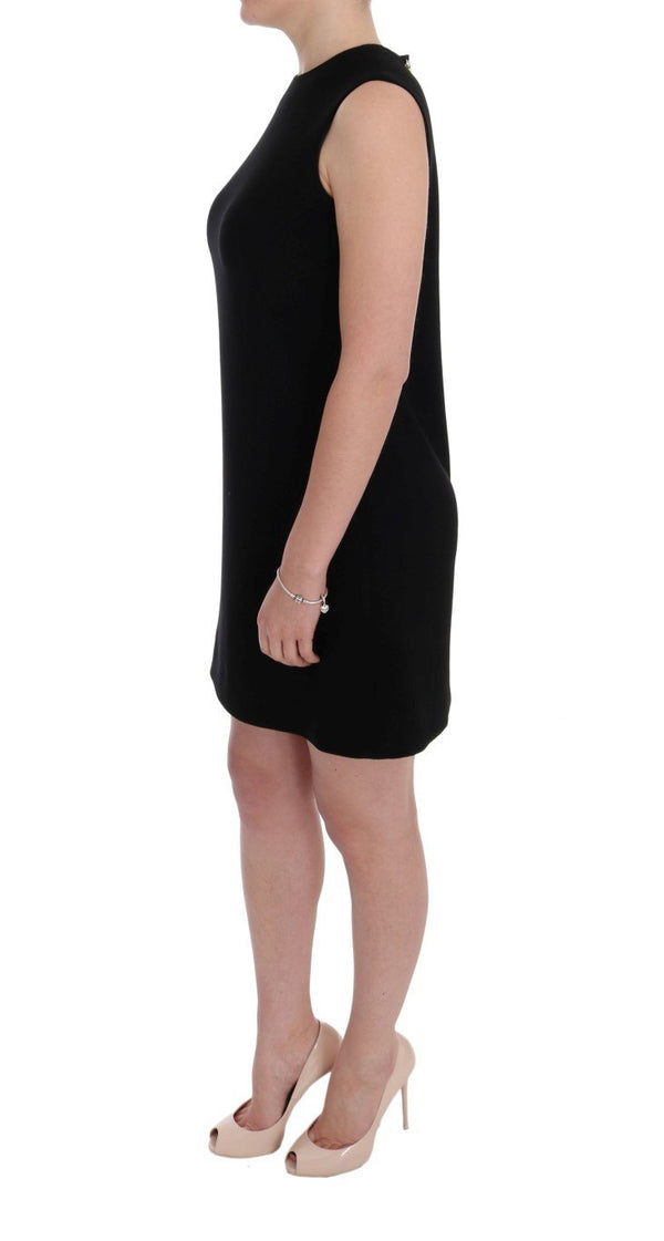 Black Wool Stretch Crystal Shift Dress