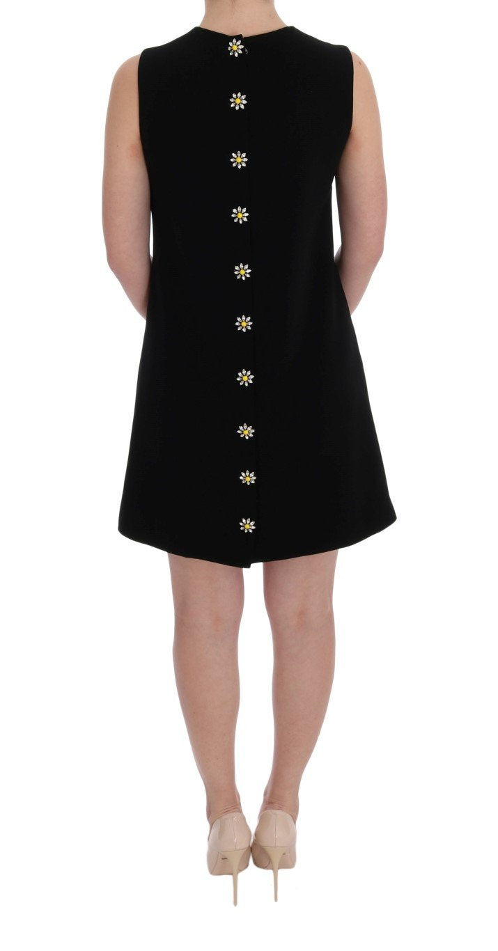 Black Wool Stretch Crystal Shift Dress