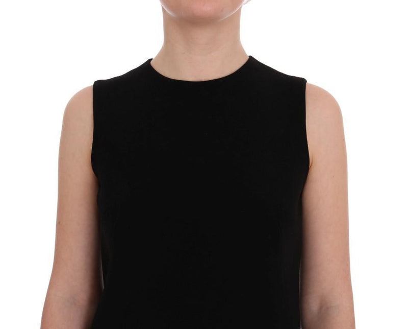 Black Wool Stretch Crystal Shift Dress