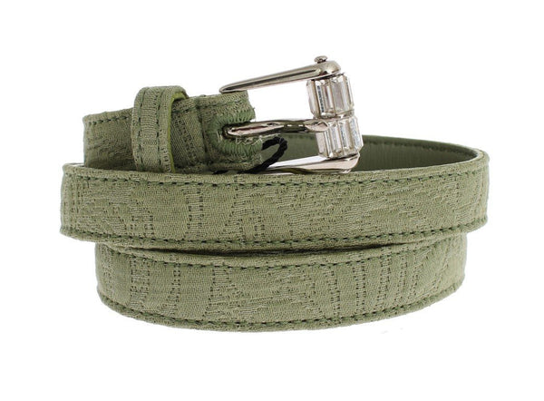 Green Cotton Silver Buckle Logo Waist Belt
