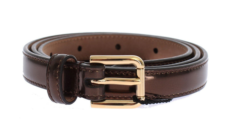 Gold Leather Gold Buckle Logo Waist Belt