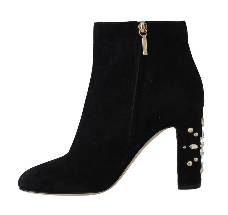 Black Suede Crystal Studded Booties