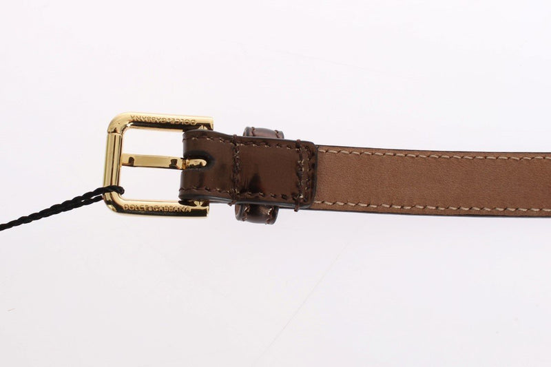 Gold Leather Gold Buckle Logo Waist Belt