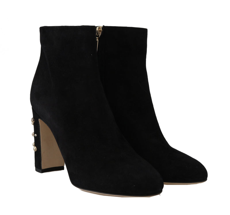 Black Suede Crystal Studded Booties