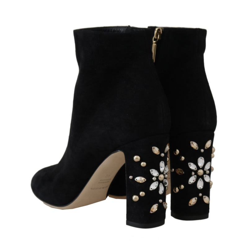 Black Suede Crystal Studded Booties