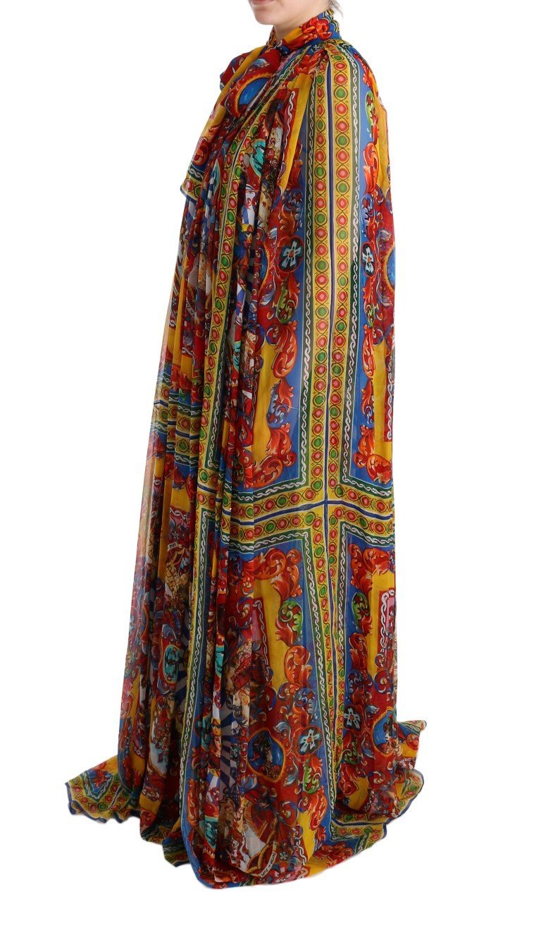 Multicolor Silk Carretto Cape Kaftan Tunic Long Dress