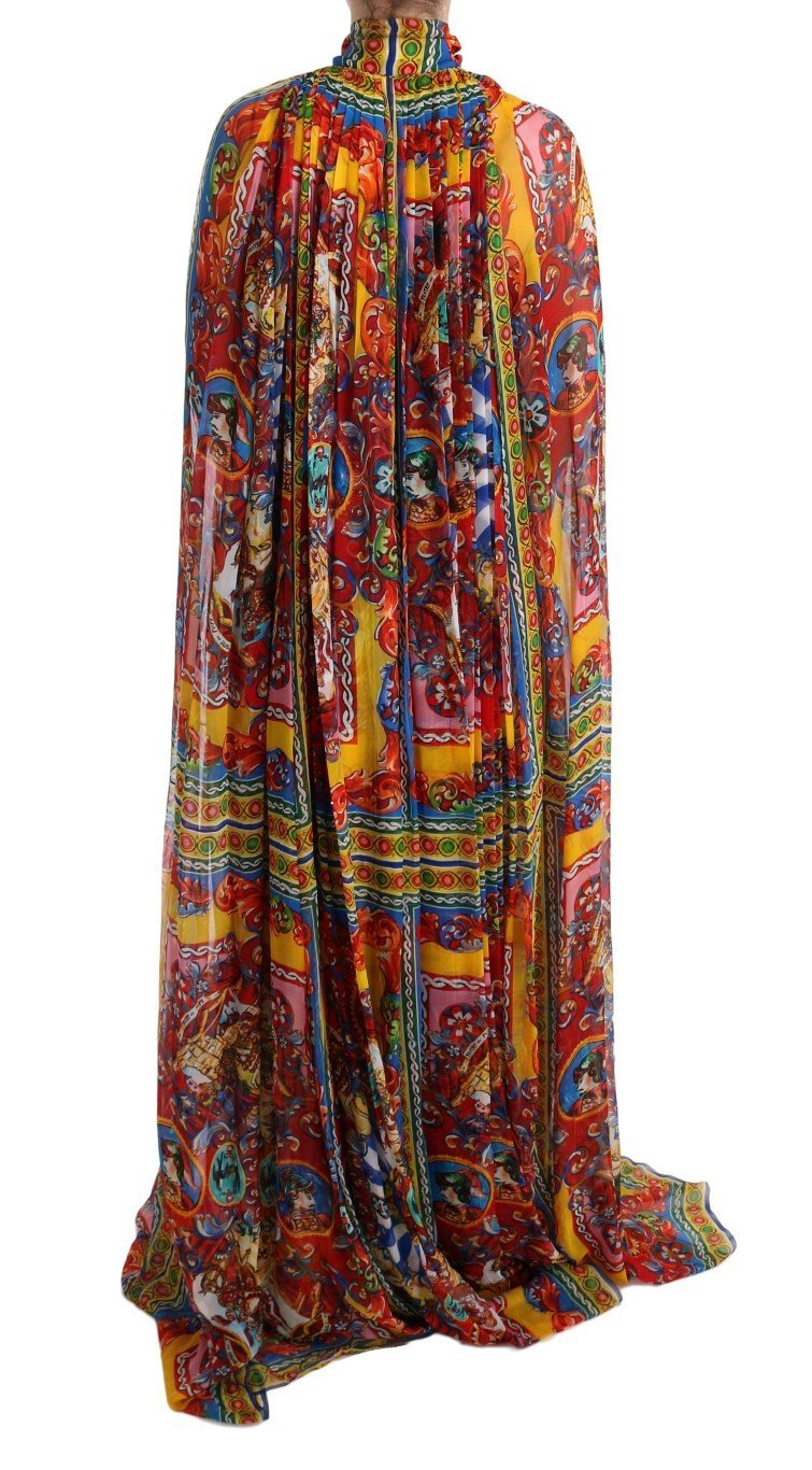 Multicolor Silk Carretto Cape Kaftan Tunic Long Dress