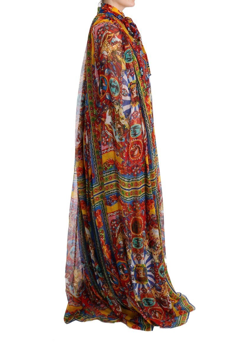 Multicolor Silk Carretto Cape Kaftan Tunic Long Dress