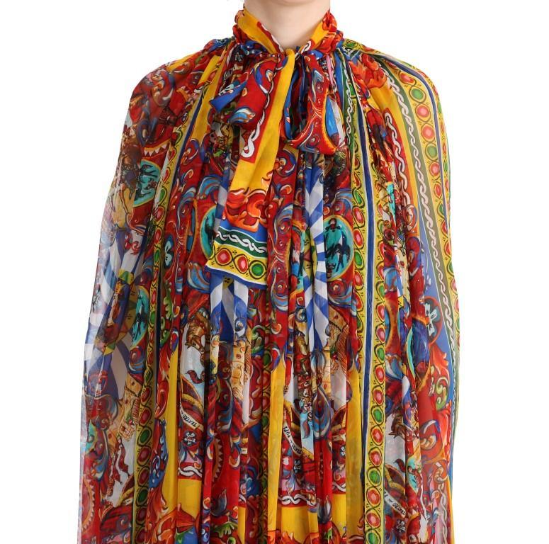 Multicolor Silk Carretto Cape Kaftan Tunic Long Dress