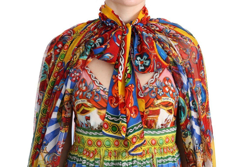 Multicolor Silk Carretto Cape Kaftan Tunic Long Dress