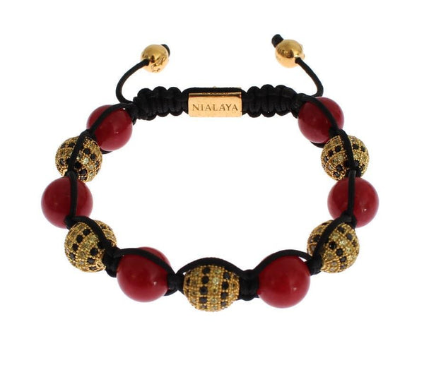 CZ Red Coral Gold 925 Silver Bracelet