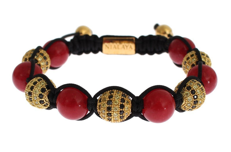 CZ Red Coral Gold 925 Silver Bracelet