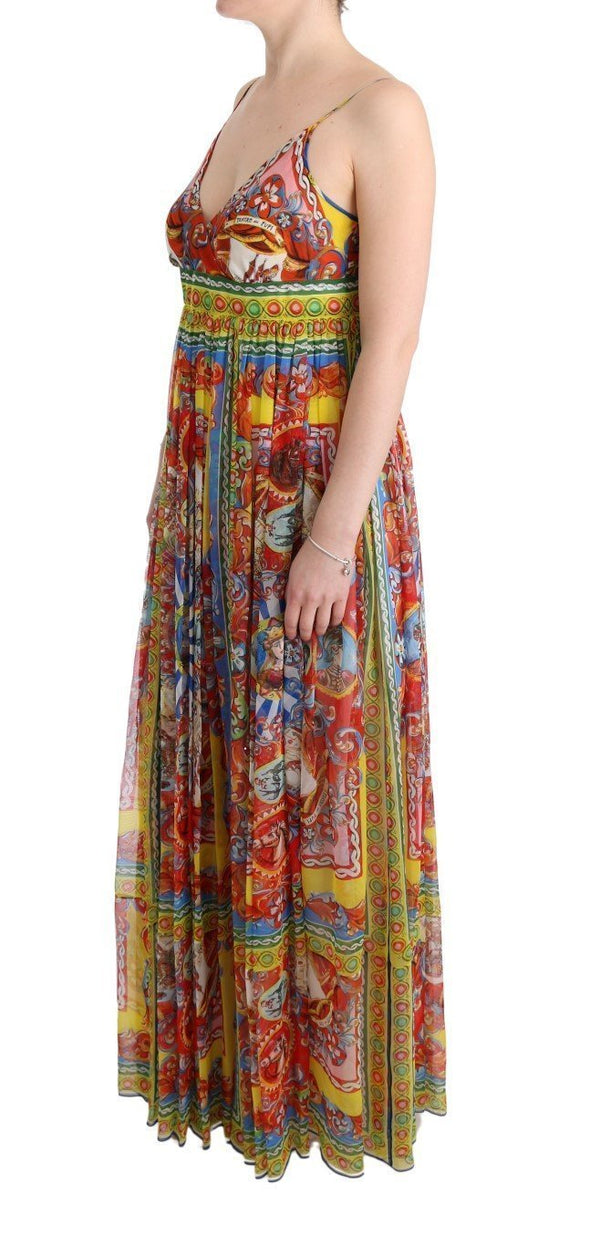 Multicolor Silk Carretto Print Long Maxi Dress