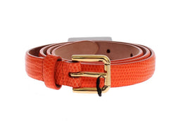 Orange Snakeskin Gold Buckle Logo Waist Belt