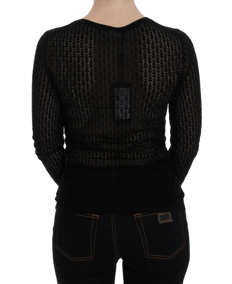 Black Silk Crewneck Pullover Sweater
