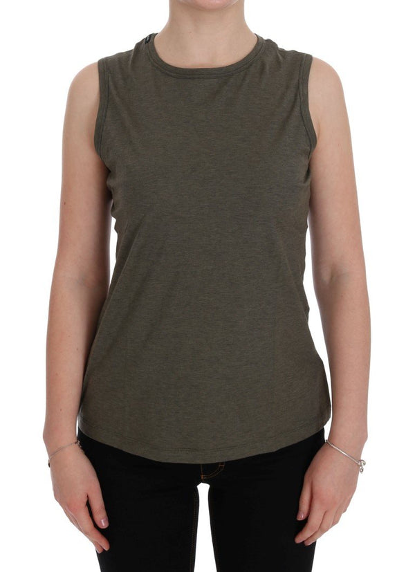 Green Cotton Crewneck Tank Top
