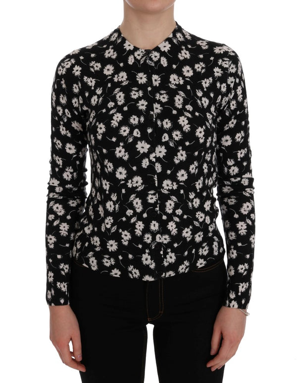 Black Cashmere Silk Floral Cardigan