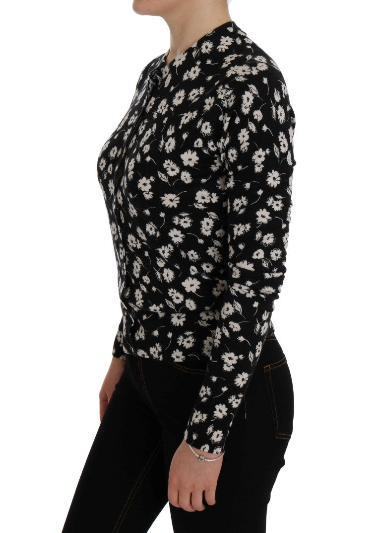 Black Cashmere Silk Floral Cardigan