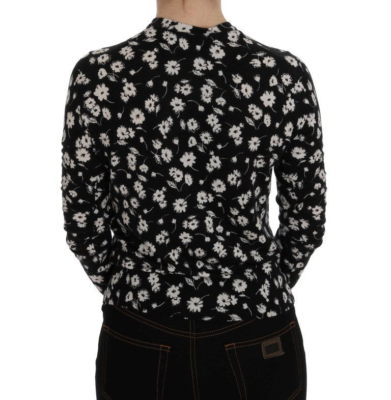 Black Cashmere Silk Floral Cardigan