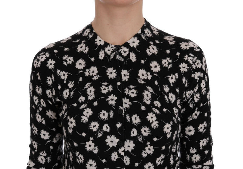 Black Cashmere Silk Floral Cardigan