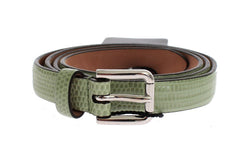 Green Snakeskin Silver Buckle Logo Waist Belt