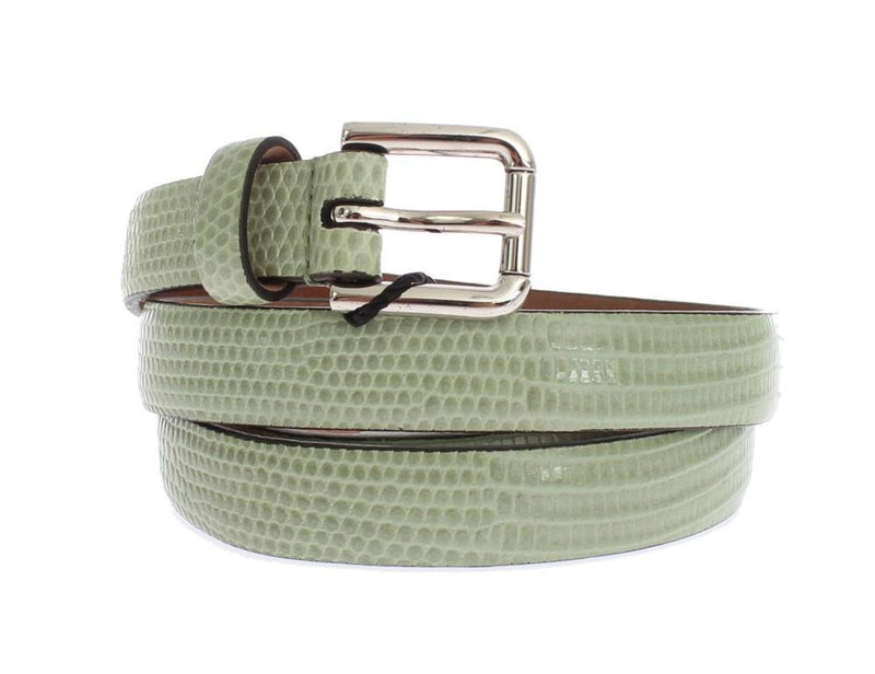 Green Snakeskin Silver Buckle Logo Waist Belt